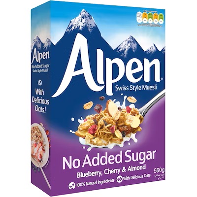 Alpen мюсли - черника, вишня и миндаль без добавления сахара 560г